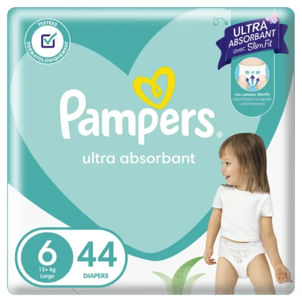 Pampers - Couches Bébé 13+Kg Taille 6 ultra absorbantes